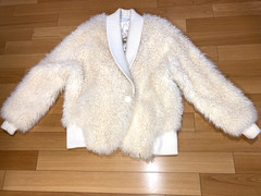 I.MAGNIN WOMEN’S WOOL BOMBER JACKET US SIZE LARGE VINTAGE WHITE NATURAL LAMB FUR