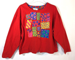 Vintage Art To Wear by Ken Done Sweatshirt Women Top Puffy Art Retro Colorful L
