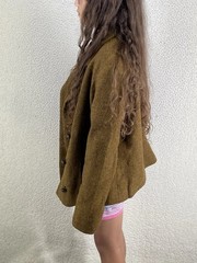 Vtg 50s Peacoat Blazer Crop Wool Tweed 42 EU Brown Austria Handmade Preppy READ