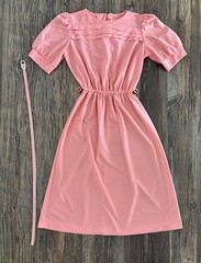 Vtg Doo-Dads Secretary Dress 7/8 Peach Semi-Sheer Elastic Waist w/Belt Cottage