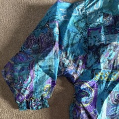 VINTAGE Slade Blue Purple Black Nylon Jacket Abstract Print S Polyester Cotton