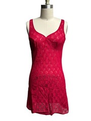 Vtg SCHIESSER Germany Red Lace Slip Lace Nylon