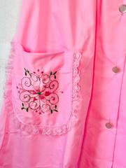 NOS 60’S VTG PINK FLORAL EMBROIDERED LACE BUTTON HOUSE COAT ROBE MUMU*42 L/XL