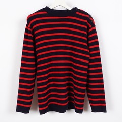 Vintage 70s Le Cormoran France Breton Women’s Wool Sweater Striped Red Black