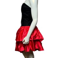 Vintage Roberta Black Velvet Red Satin Strapless Cocktail Dress 9 10