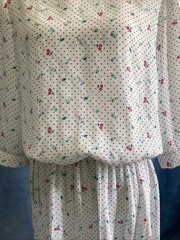 Vtg 80s Breli Union Made Midi Dress 16 Secretary Floral Polka Dot Pleated Sheer