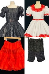 Vintage fit & flare dress lot, red black lace white square dance, pettipants M