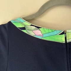 Leonard Paris Navy Blue + Lime Green / Pink 60s 70s Vintage Silk Designer Maxi