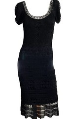Gorgeous Vintage CACHÉ Black Beaded Crochet Knit Midi Dress XS/S/M