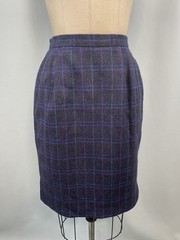 Vintage Skirt SIZE 12 PETITE MEDIUM wool plaid check purple teal 70s 80s