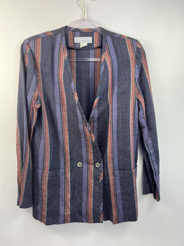 Vintage Lloyd Williams Linen Blend Blazer Womens Size 8 Striped Purple