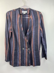 Vintage Lloyd Williams Linen Blend Blazer Womens Size 8 Striped Purple