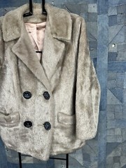 60s VINTAGE Faux Fur Pea Coat Wood Buttons Size Small Gorgeous