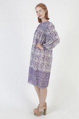 Vtg 70s Purple Floral India Dress Cotton Airy Chambeli Festival Bib Pakistan M