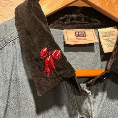 Vintage Faded Glory Women’s Christmas Teddy Bear Denim Shirt, size 14W/16W