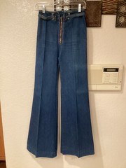 Vtg 70’s Rag City Blues Los Angeles Flare Jeans Zipper Front Belt 26”Wx33”L Sz.8