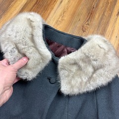 Vintage 50s 60s Womens Stevens Forstmann Gray Fur Collar Wool Coat NO SIZE TAG