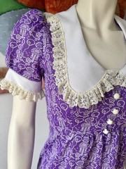 Vintage NOVELTY DRESS 1960s Babydoll Puffed Sleeves Purple Print Kidcore XS / S