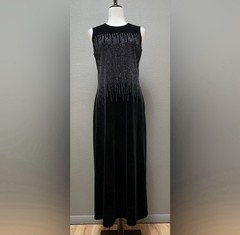 Long black, sleeveless velour and sparkle gown 10P
