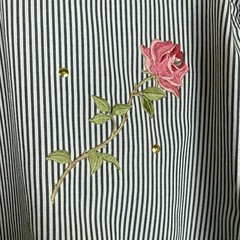 Cactus California Vtg 90s Shirt Women’s L/XL Blue White Stripe Embroidered Rose