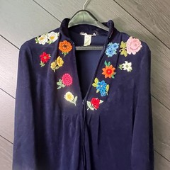 Cheoette Women’s Vintage Velour Floral Embroidered Maxi Robe Dress S Cottagecore