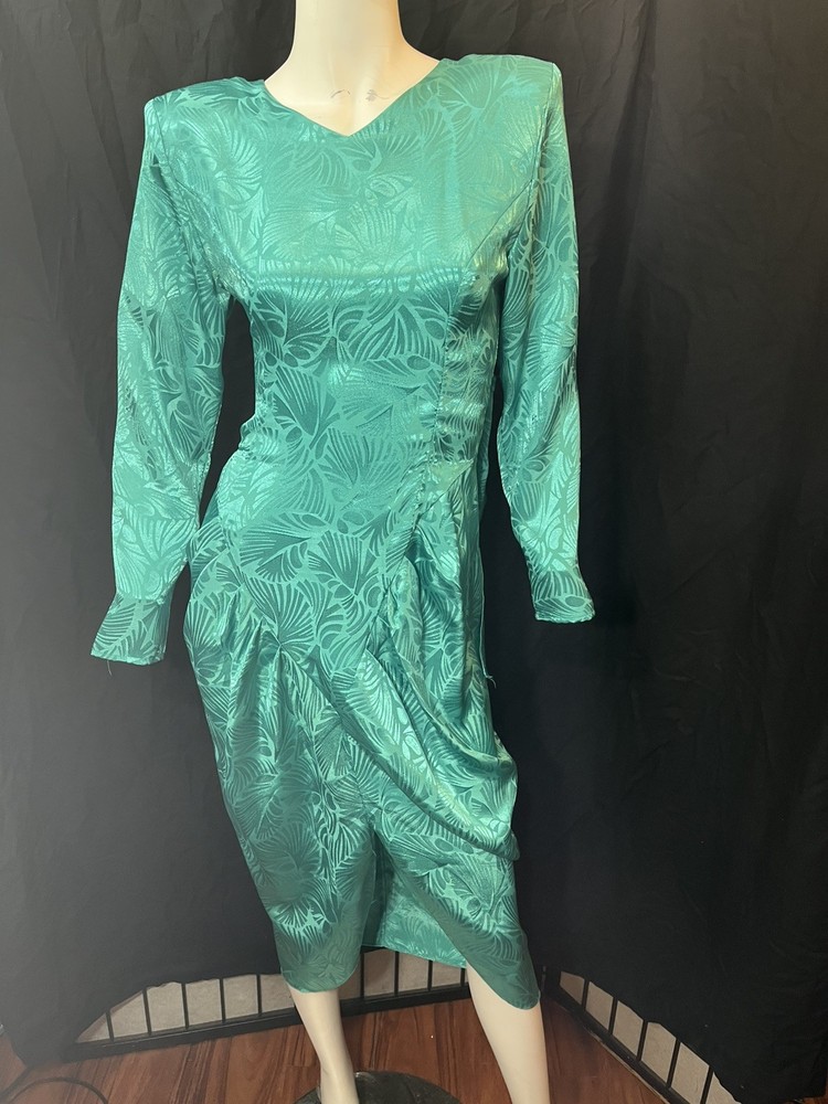 Beautiful Vintage Ashlee California Turquoise Size 8 Split Front Dress USA Made