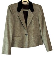 Vintage Evan Picone Houndtooth Blazer Jacket with Velvet Collar ILGWU Union Tag