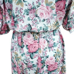 Vintage Shirt Dress Floral Cottage Grandma Romantic Pink Green Belted Fits XS/S
