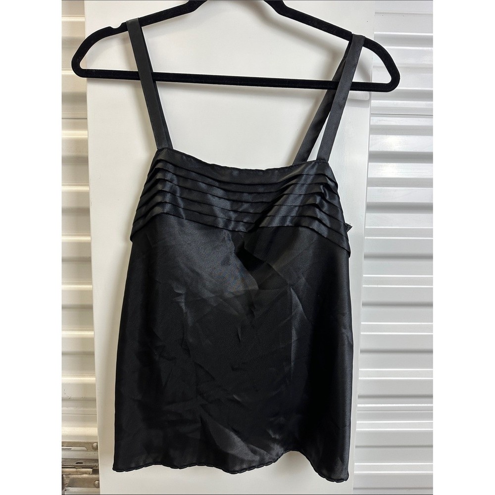 Vintage ESCAPADES Black Satin Pleated Yoke Camisole