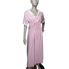 Vintage 50s Carol Brent Pink Candy Stripe Lace Belted Nightgown Robe House Dress