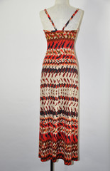 60s Vintage Red Orange Striped Bullet Bra Strapless Beach Cover Up Maxi Dress S