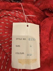 Vintage Alyce Designs Red Beaded Silk Gown Size 6 Open Back Fringe Dress NWT