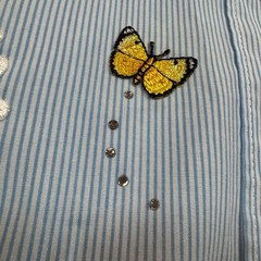 Vintage 90s Tia Designs Blue Striped Embroidered Butterfly Daisy Lace Shirt L