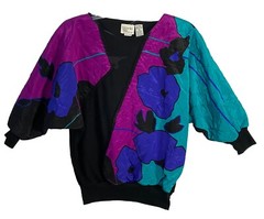 VTG Bonnie Bill Sweatshirt Quilted Floral Sz S Multicolor Retro 1/2 Sleeve