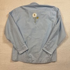 Vintage 90s Tia Designs Blue Striped Embroidered Butterfly Daisy Lace Shirt L
