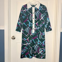 Vintage Flutterbye 60’s 70’s Psychedelic Mod Geometric Print Shift Dress