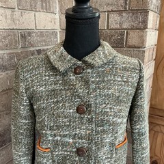 60s 70s VTG Ricano Knits Green Tweed Confetti Jacket Orange Trim Size S/M #2D8