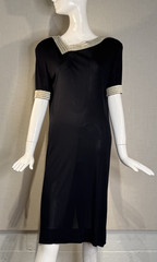 JEAN MUIR * DEEP NAVY Slinky Rayon Knit Cocktail Dress UK 14 US12 , VTG 1980s