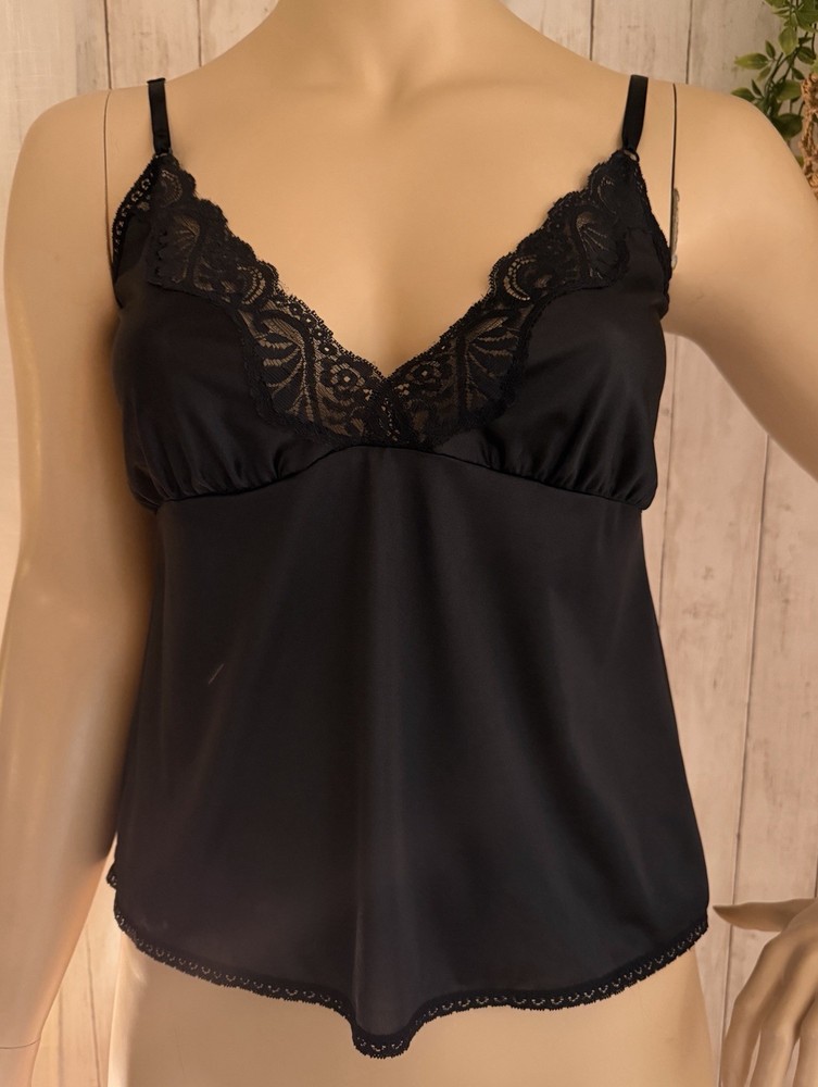 Vintage Black Antron III Nylon Lace Camisole ILGWU USA Size 40 FLAW
