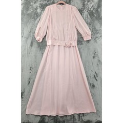 Vintage 70s Chiffon Pleated Satin Trim Blouson Maxi Dress Size 10 Pink Formal