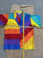Vtg Langtry Rainbow Pride Button Short Sleeve Shirt Womens S Made In USA Tag 7/8