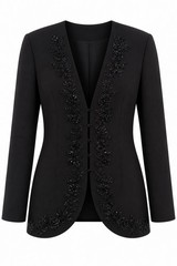 Vintage Black Tie Oleg Cassini Velvet Beaded Trim Blazer