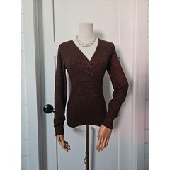 Caché Metallic Knit Top M Medium Bronze Brown Glitter Shimmer Wrap Sweater VTG