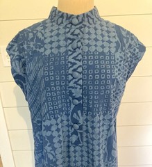 Vntg 1990s Hawaiian muumuu maxi dress peasant dress blue patchwork print XL B 48