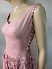 Vintage 1950s Beaded Hips Side Zipper Dusty Rose Faille Cocktail Dress Bust 34