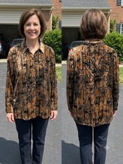 Vintage Chico’s Design 3/XL Velvet Rayon Silk Blouse Gold Bamboo Floral Burnout