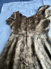 Vintage 1970s Bronze Floral Dress Made with 1950s English Fabric Below Knee