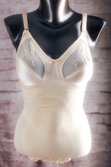 Adonna Vintage Satin Sheer Cup Compression Shaping Bodysuit Lingerie Ivory 34C