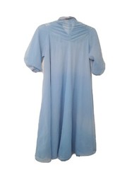 Vtg Eve Stillman by Gracette Modest Sheer Nightgown Blue Satin Puffed Sleeve