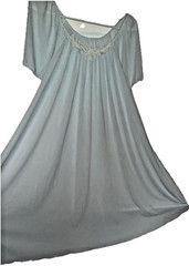 NWT Vtg Nightgown Shadowline Short Flutter Sleeve Sweep Silky Nylon Blue M L